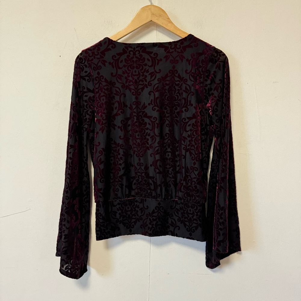 Y2K Velvet Burnout Top Womens Medium Venus Whimsigoth‎ Fairy Sleeves Romantic - Picture 9 of 10
